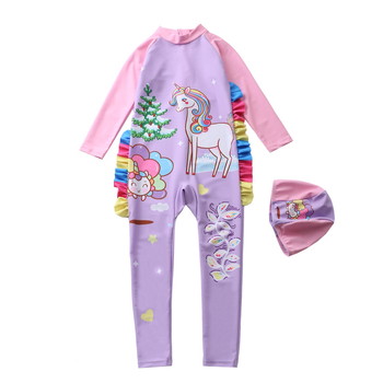 Παιδικό ολόσωμο μαγιό για κορίτσια, με μακριά μανίκια και μακρυά παντελόνια, γρήγορο στέγνωμα, προστασία από τον ήλιο, πολυεστέρας