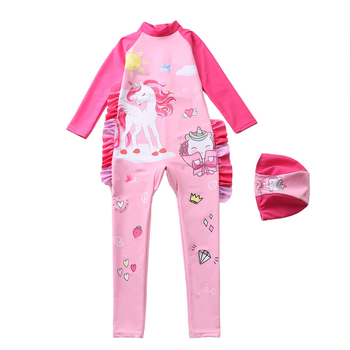 Παιδικό ολόσωμο μαγιό για κορίτσια, με μακριά μανίκια και μακρυά παντελόνια, γρήγορο στέγνωμα, προστασία από τον ήλιο, πολυεστέρας