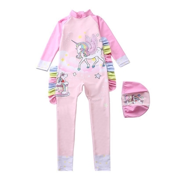 Παιδικό ολόσωμο μαγιό για κορίτσια, με μακριά μανίκια και μακρυά παντελόνια, γρήγορο στέγνωμα, προστασία από τον ήλιο, πολυεστέρας