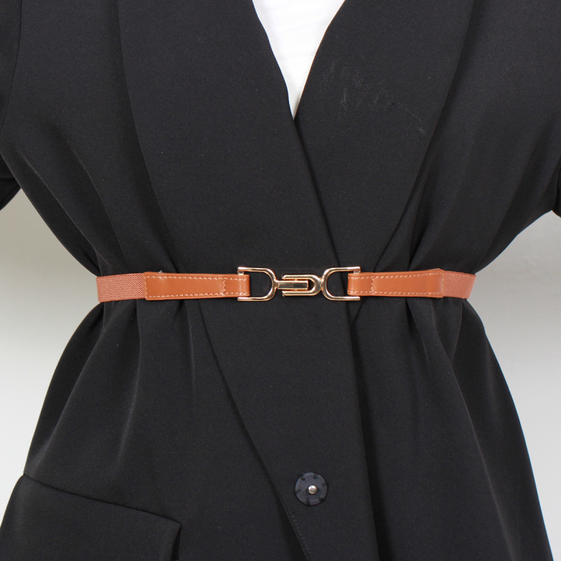 Női ruha övvel: vékony PU bőröv, ötvözet csat, zárás csattal, szélesség <2 cm, 2024 nyár