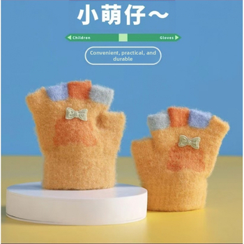 Kūdikio megztos žiemos pirštinės su kiškiu motyvu, unisex, atviri pirštai