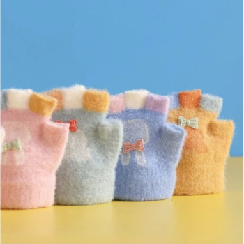 Kūdikio megztos žiemos pirštinės su kiškiu motyvu, unisex, atviri pirštai