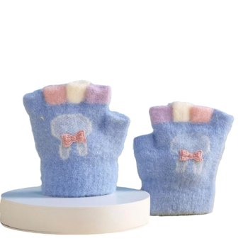 Kūdikio megztos žiemos pirštinės su kiškiu motyvu, unisex, atviri pirštai