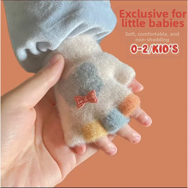 Kūdikio megztos žiemos pirštinės su kiškiu motyvu, unisex, atviri pirštai