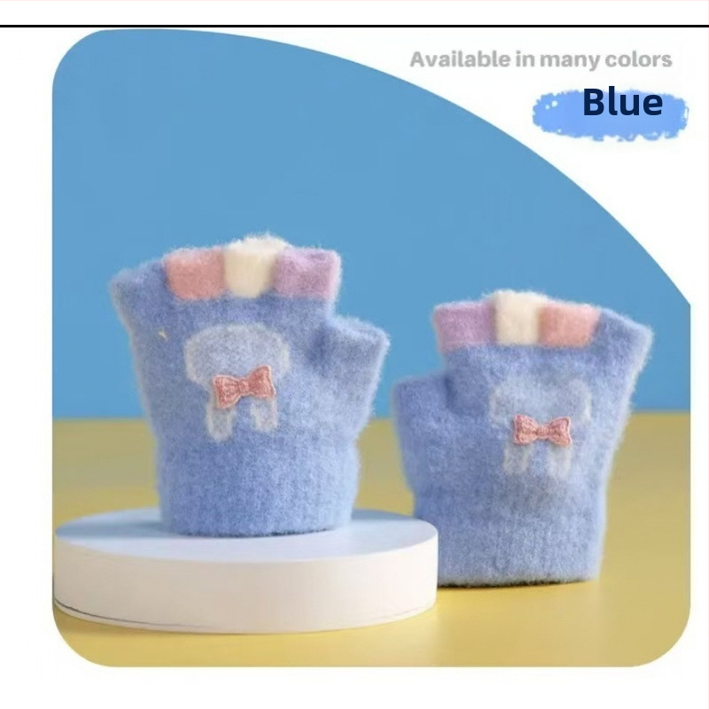 Kūdikio megztos žiemos pirštinės su kiškiu motyvu, unisex, atviri pirštai