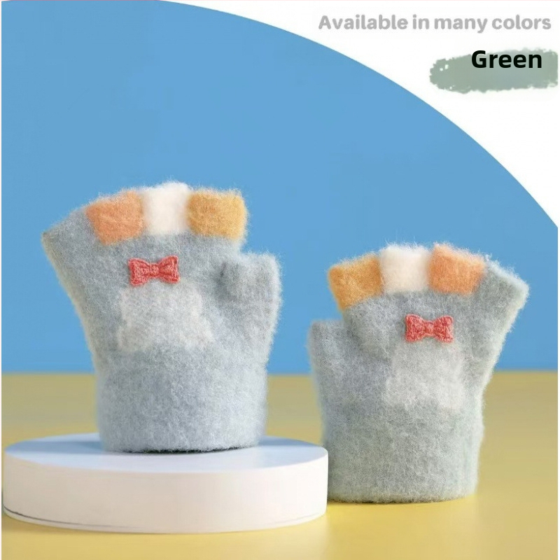 Kūdikio megztos žiemos pirštinės su kiškiu motyvu, unisex, atviri pirštai