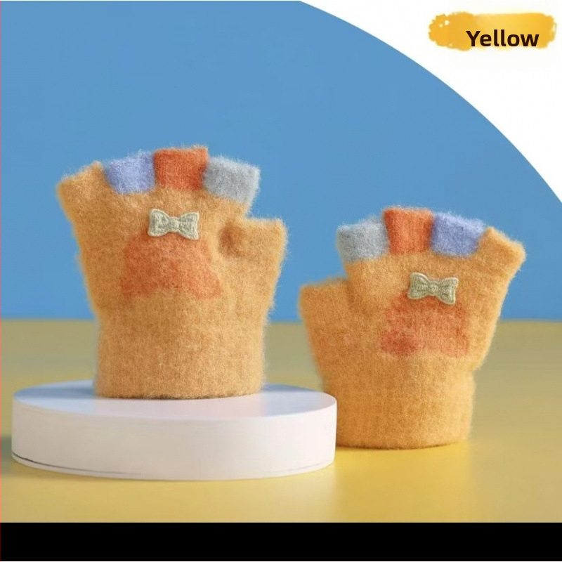 Kūdikio megztos žiemos pirštinės su kiškiu motyvu, unisex, atviri pirštai