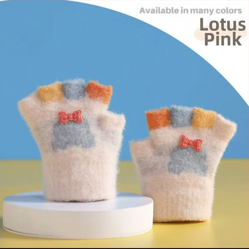 Kūdikio megztos žiemos pirštinės su kiškiu motyvu, unisex, atviri pirštai