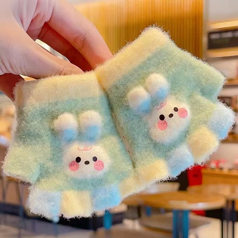 Kūdikio megztos žiemos pirštinės su kiškiu motyvu, unisex, atviri pirštai