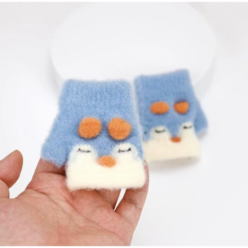 Kūdikio megztos žiemos pirštinės su kiškiu motyvu, unisex, atviri pirštai