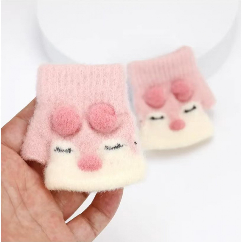 Kūdikio megztos žiemos pirštinės su kiškiu motyvu, unisex, atviri pirštai