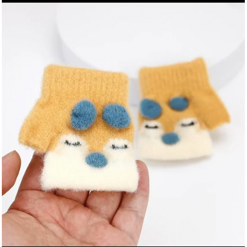 Kūdikio megztos žiemos pirštinės su kiškiu motyvu, unisex, atviri pirštai