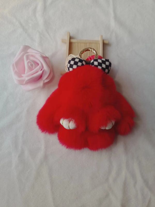 Rex triušio plauko raktų pakabukas — mažasis kaspinas, gyvūnų raštas, gaivus ir saldus stilius, pakabinimui ant rankinės, Žiema 2020