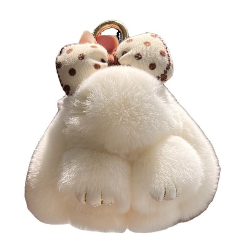 Rex triušio plauko raktų pakabukas — mažasis kaspinas, gyvūnų raštas, gaivus ir saldus stilius, pakabinimui ant rankinės, Žiema 2020