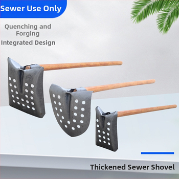 Nuotekų valymo kastuvas su lenktu kampu geležine galva – tinka vamzdynų ir griovių valymui