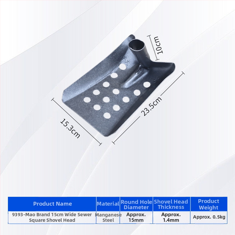 Nuotekų valymo kastuvas su lenktu kampu geležine galva – tinka vamzdynų ir griovių valymui