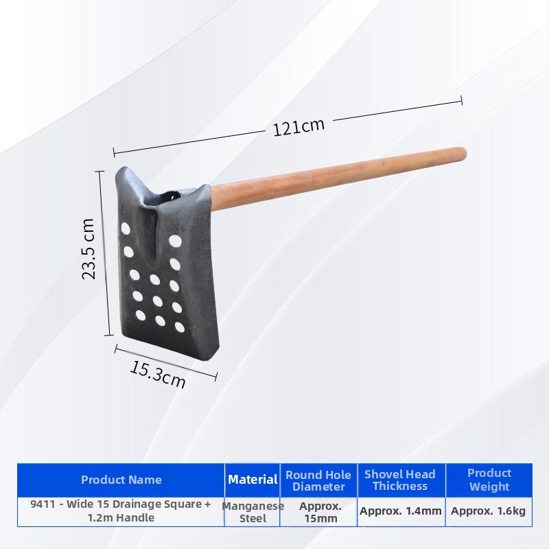 Nuotekų valymo kastuvas su lenktu kampu geležine galva – tinka vamzdynų ir griovių valymui