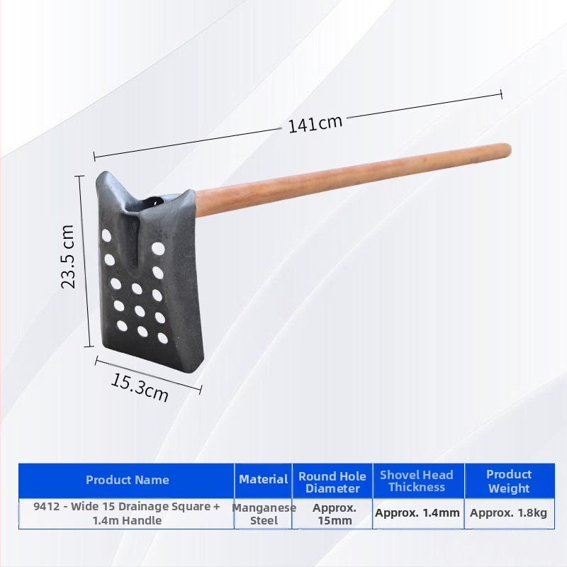 Nuotekų valymo kastuvas su lenktu kampu geležine galva – tinka vamzdynų ir griovių valymui