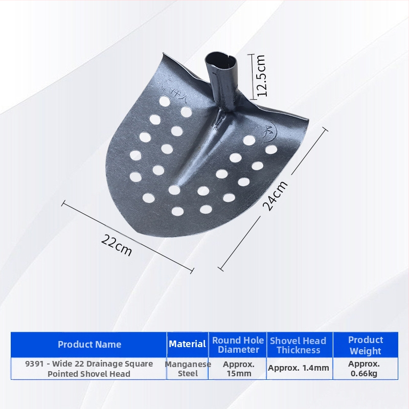 Nuotekų valymo kastuvas su lenktu kampu geležine galva – tinka vamzdynų ir griovių valymui