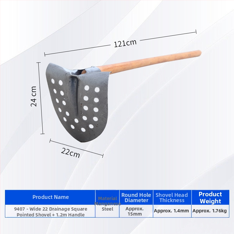 Nuotekų valymo kastuvas su lenktu kampu geležine galva – tinka vamzdynų ir griovių valymui