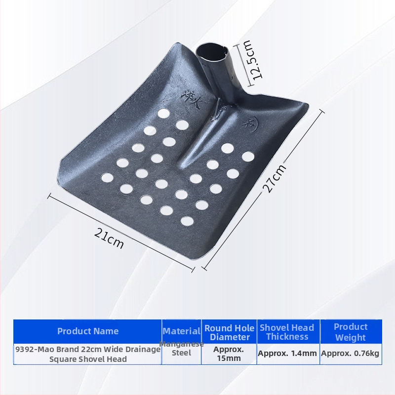 Nuotekų valymo kastuvas su lenktu kampu geležine galva – tinka vamzdynų ir griovių valymui