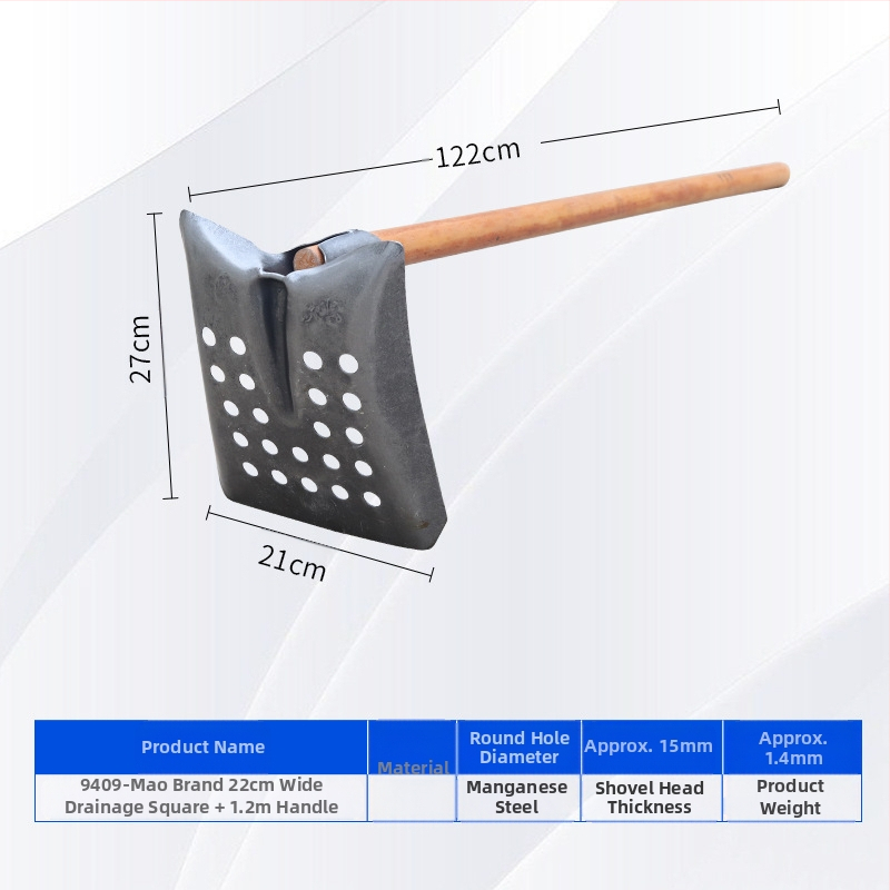 Nuotekų valymo kastuvas su lenktu kampu geležine galva – tinka vamzdynų ir griovių valymui