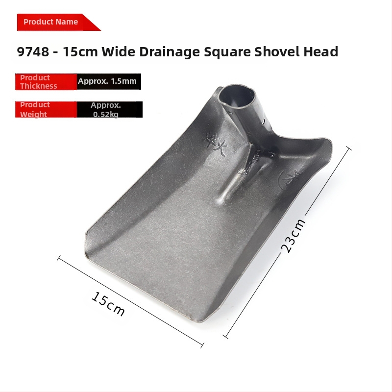 Nuotekų valymo kastuvas su lenktu kampu geležine galva – tinka vamzdynų ir griovių valymui