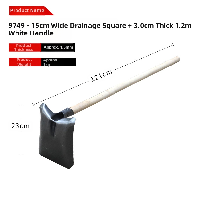 Nuotekų valymo kastuvas su lenktu kampu geležine galva – tinka vamzdynų ir griovių valymui