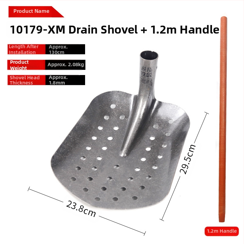 Nuotekų valymo kastuvas su lenktu kampu geležine galva – tinka vamzdynų ir griovių valymui