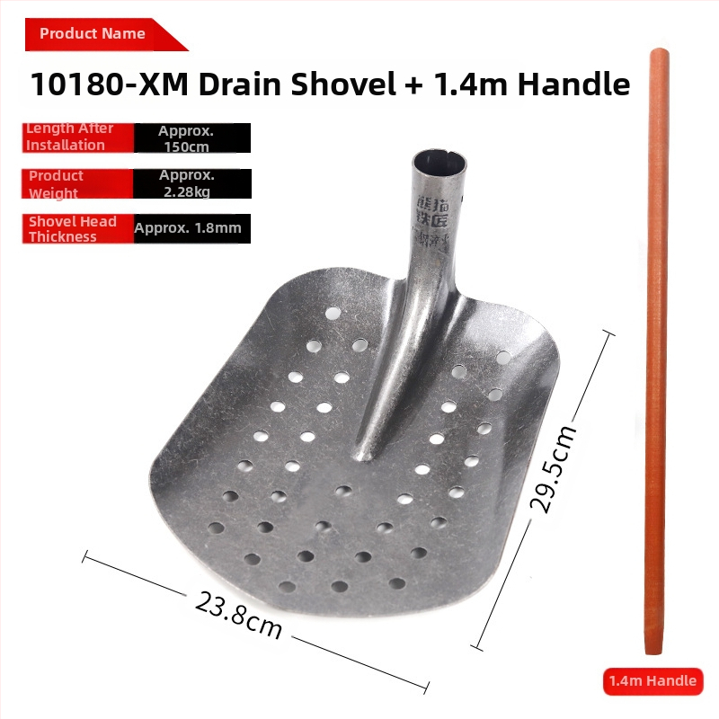 Nuotekų valymo kastuvas su lenktu kampu geležine galva – tinka vamzdynų ir griovių valymui