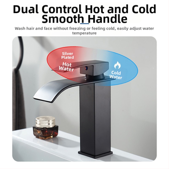 Vízesés stílusú mosdócsaptele rozsdamentes acélból, egykaros keverő, kerámiás szeleppel