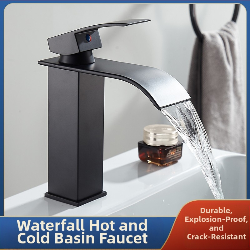 Vízesés stílusú mosdócsaptele rozsdamentes acélból, egykaros keverő, kerámiás szeleppel