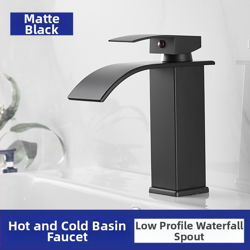 Vízesés stílusú mosdócsaptele rozsdamentes acélból, egykaros keverő, kerámiás szeleppel