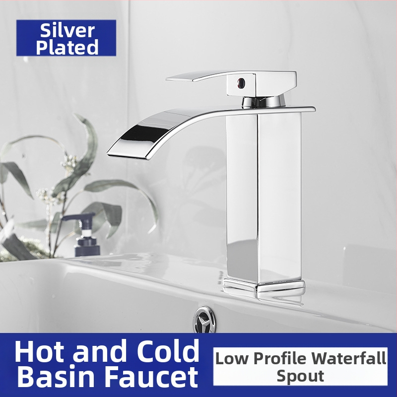 Vízesés stílusú mosdócsaptele rozsdamentes acélból, egykaros keverő, kerámiás szeleppel