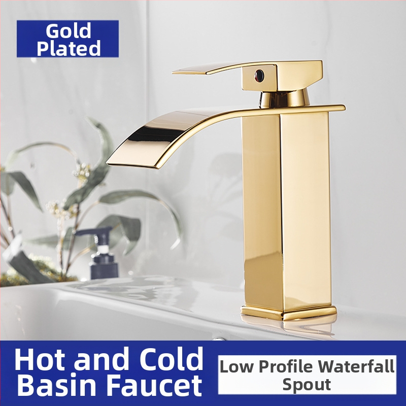 Vízesés stílusú mosdócsaptele rozsdamentes acélból, egykaros keverő, kerámiás szeleppel