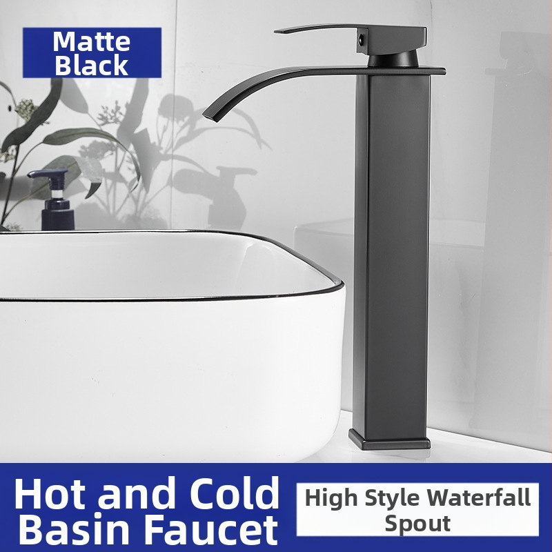 Vízesés stílusú mosdócsaptele rozsdamentes acélból, egykaros keverő, kerámiás szeleppel