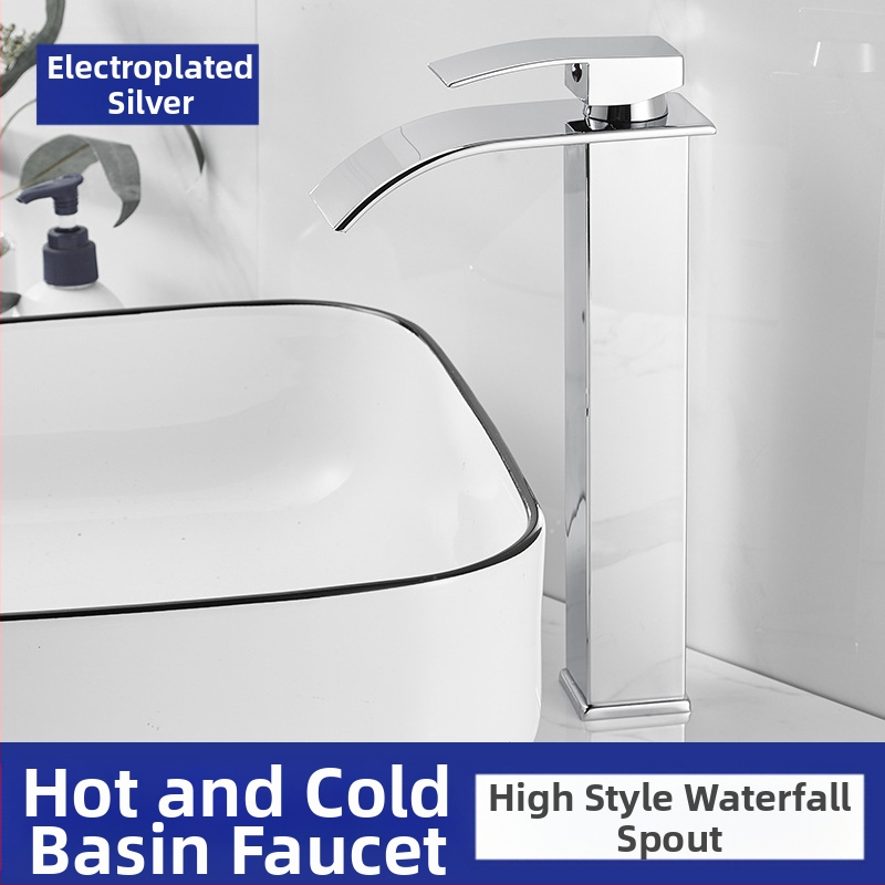 Vízesés stílusú mosdócsaptele rozsdamentes acélból, egykaros keverő, kerámiás szeleppel