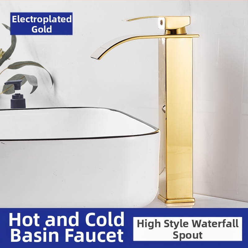 Vízesés stílusú mosdócsaptele rozsdamentes acélból, egykaros keverő, kerámiás szeleppel