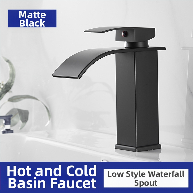 Vízesés stílusú mosdócsaptele rozsdamentes acélból, egykaros keverő, kerámiás szeleppel