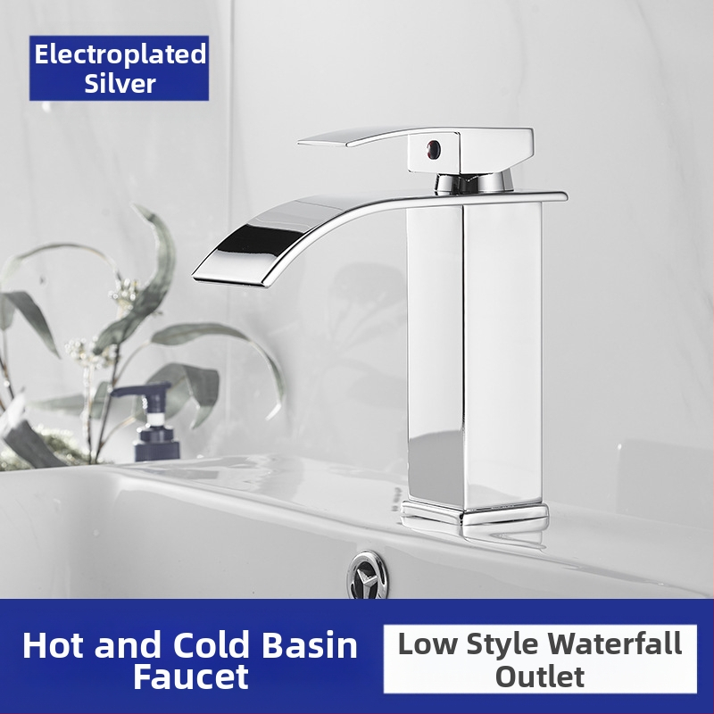 Vízesés stílusú mosdócsaptele rozsdamentes acélból, egykaros keverő, kerámiás szeleppel