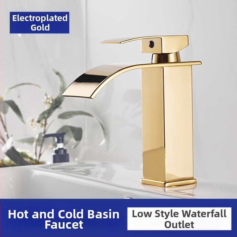 Vízesés stílusú mosdócsaptele rozsdamentes acélból, egykaros keverő, kerámiás szeleppel