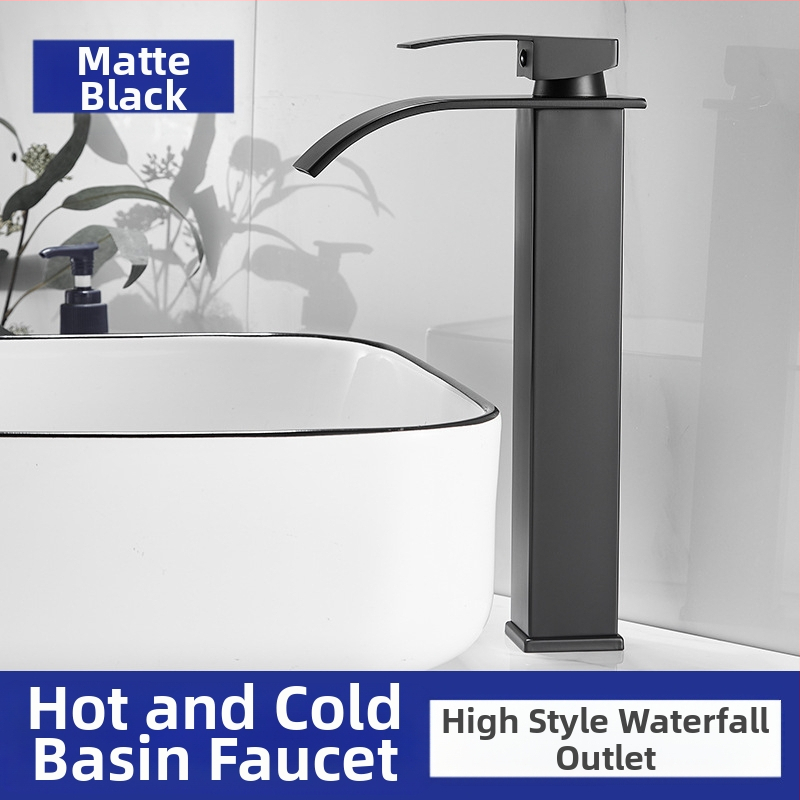 Vízesés stílusú mosdócsaptele rozsdamentes acélból, egykaros keverő, kerámiás szeleppel