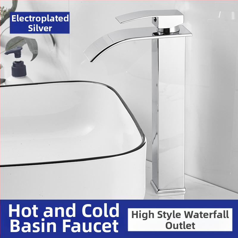 Vízesés stílusú mosdócsaptele rozsdamentes acélból, egykaros keverő, kerámiás szeleppel