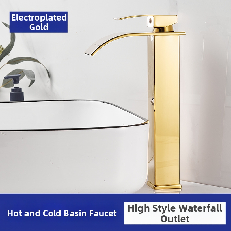 Vízesés stílusú mosdócsaptele rozsdamentes acélból, egykaros keverő, kerámiás szeleppel