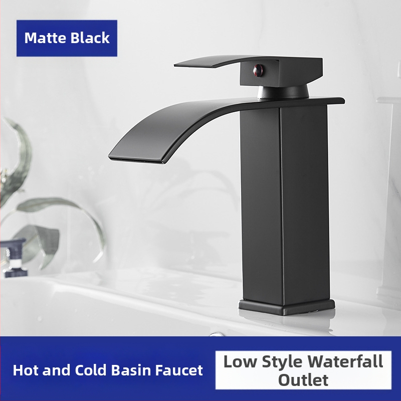 Vízesés stílusú mosdócsaptele rozsdamentes acélból, egykaros keverő, kerámiás szeleppel