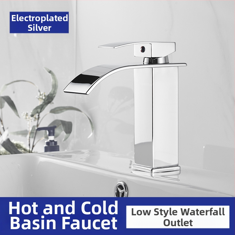 Vízesés stílusú mosdócsaptele rozsdamentes acélból, egykaros keverő, kerámiás szeleppel