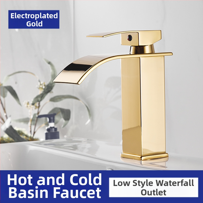 Vízesés stílusú mosdócsaptele rozsdamentes acélból, egykaros keverő, kerámiás szeleppel