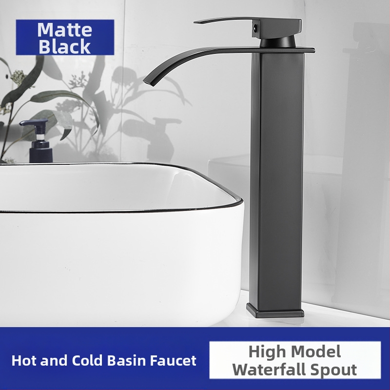 Vízesés stílusú mosdócsaptele rozsdamentes acélból, egykaros keverő, kerámiás szeleppel