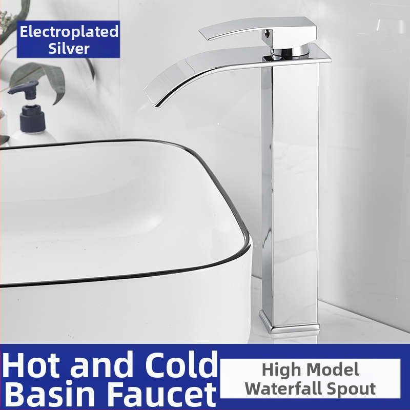 Vízesés stílusú mosdócsaptele rozsdamentes acélból, egykaros keverő, kerámiás szeleppel