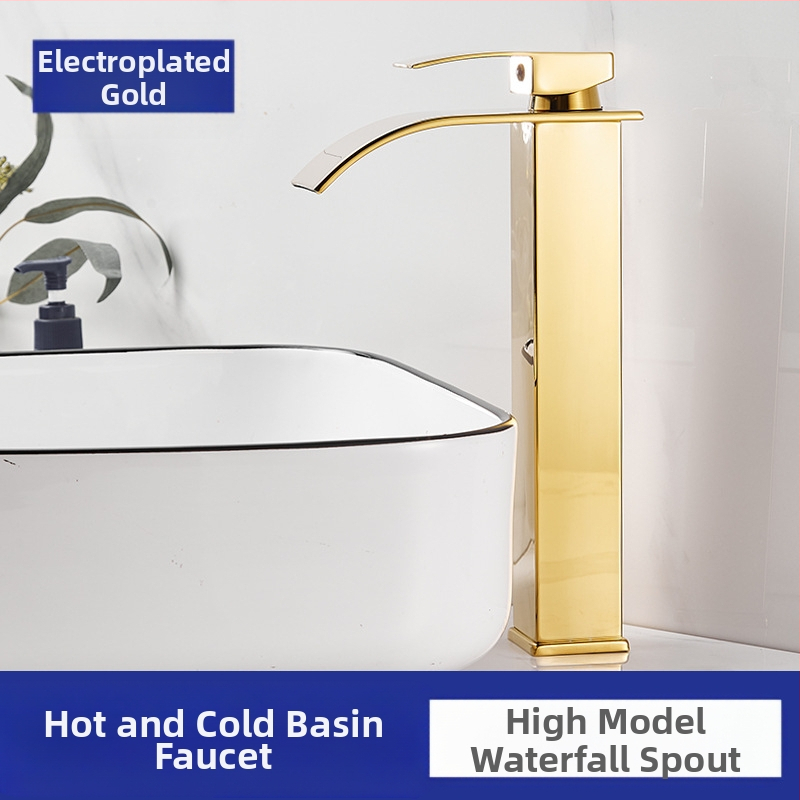 Vízesés stílusú mosdócsaptele rozsdamentes acélból, egykaros keverő, kerámiás szeleppel